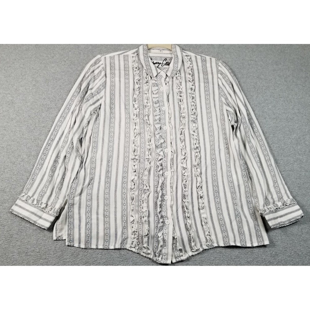 Sherry Cervi Resistol Button Up Shirt Women Small White Blue Striped Western Top